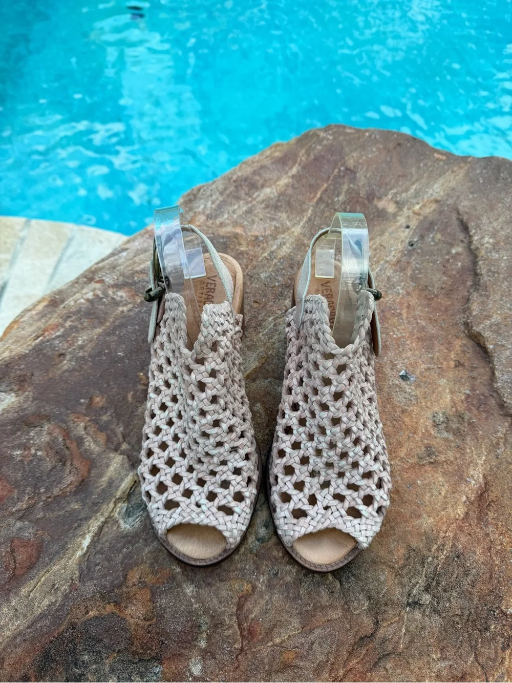 Veracruz Artisans Leather Woven Peep-Toe Slingback Block Heel Sandals